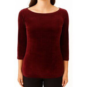 Vintage Y2K Accomplice Dark Red Slinky 3/4 Sleeve Top Boat Neck Party Grunge M